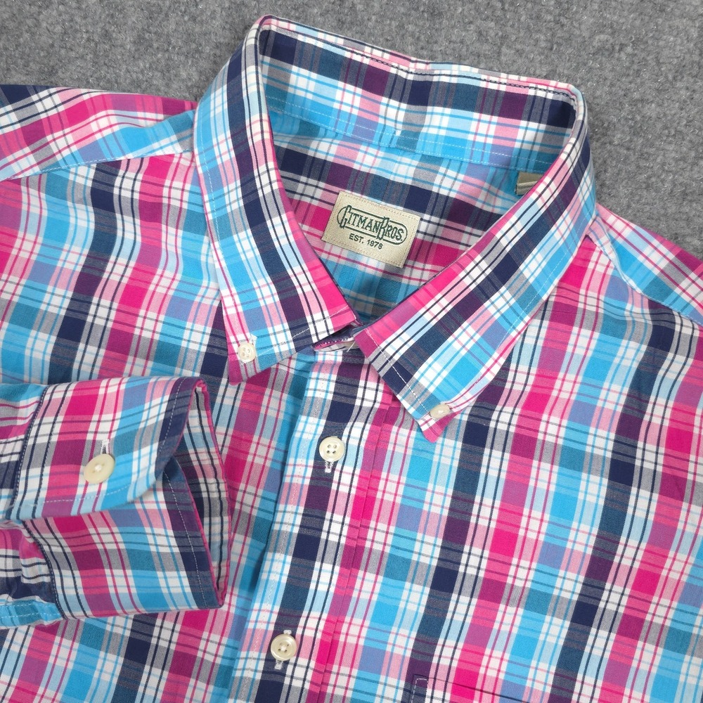 Gitman Bros Shirt Mens XL Bright Plaid Button Down Barrel Cuff Made in USA